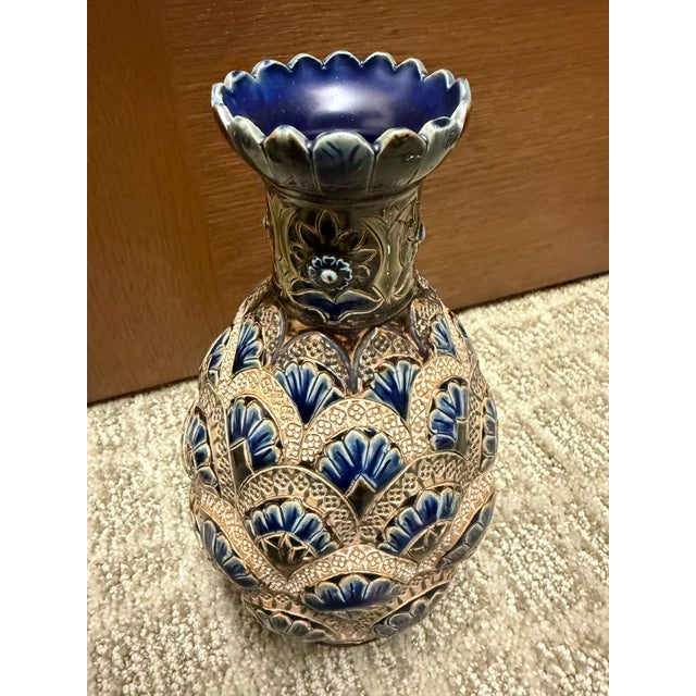 Royal Doulton Vintage Royal Doulton Carved Intricate Pattern Stoneware Vase - Beautiful - Pristine For Sale - Image 4 of 9
