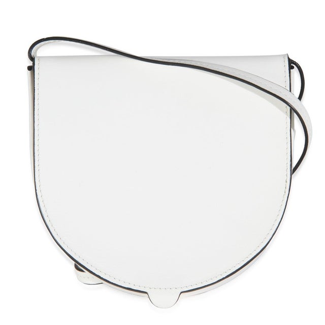 Contemporary White Calfskin Heel Metal Flower Crossbody For Sale - Image 3 of 7