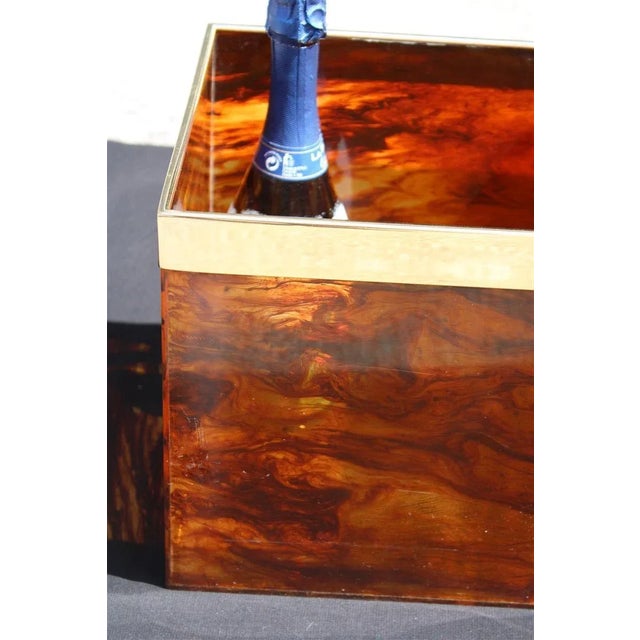 Brown Faux Tortoise and Brass Portable Bar from Dior, Italy, 1970s For Sale - Image 8 of 11