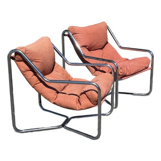 1970s Unarco Chrome Sling Chair Pair For Sale