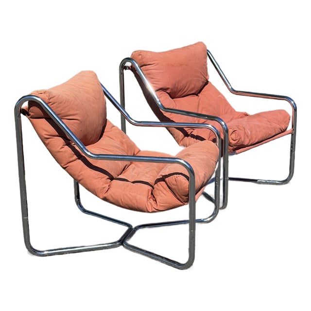 1970s Unarco Chrome Sling Chair Pair For Sale