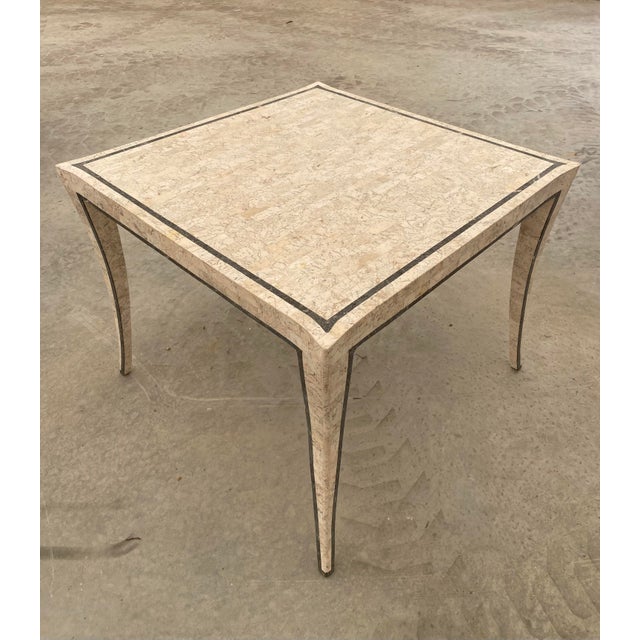 Maitland Smith Tesselated Neutral Marble Game Table With Splayed Legs, 1980s For Sale - Image 16 of 17