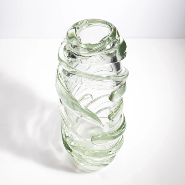 Hand Blown Murano Vase Gomitolo in Clear With a Hint of Green Extra Tall For Sale - Image 4 of 10