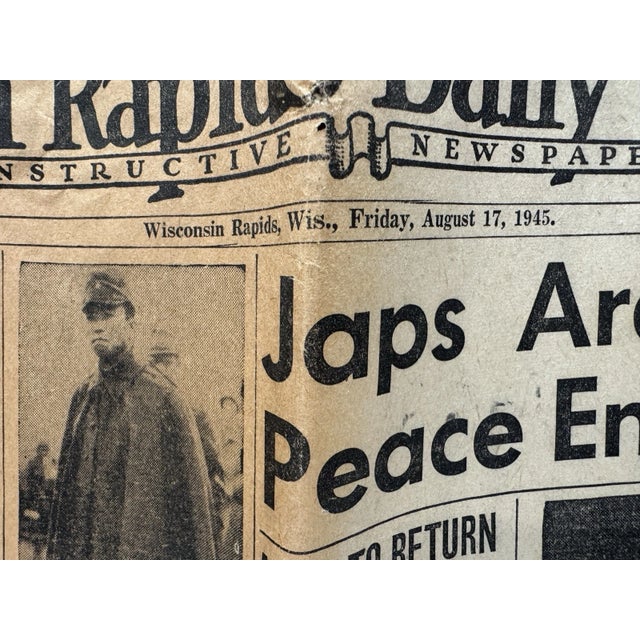 Paper Vintage 1945 Wwii Newspaper Wisconsin Rapids Daily Tribune Japan Surrenders War For Sale - Image 7 of 9