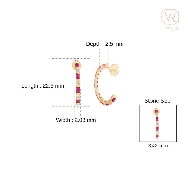 Art Deco-Inspired Natural Ruby & Diamond Hoop Earrings in 14k Gold- 2 Pieces For Sale - Image 9 of 14