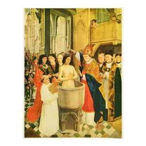 1956 After Master of Saint Gilles "The Baptism of Clovis", Vintage Full-Color Print