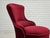 1950s, Danish cocktail loungechair. Cherry-red furniture velour, beech wood legs, brass springs in the seat. Chair was...