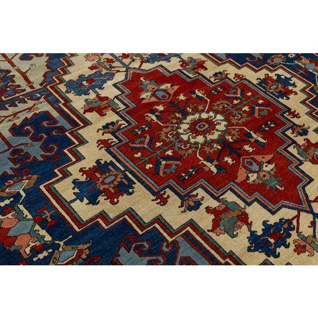 Red Antique Persian Serapi Handmade Wool Rug Featuring a Medallion Design For Sale - Image 11 of 11