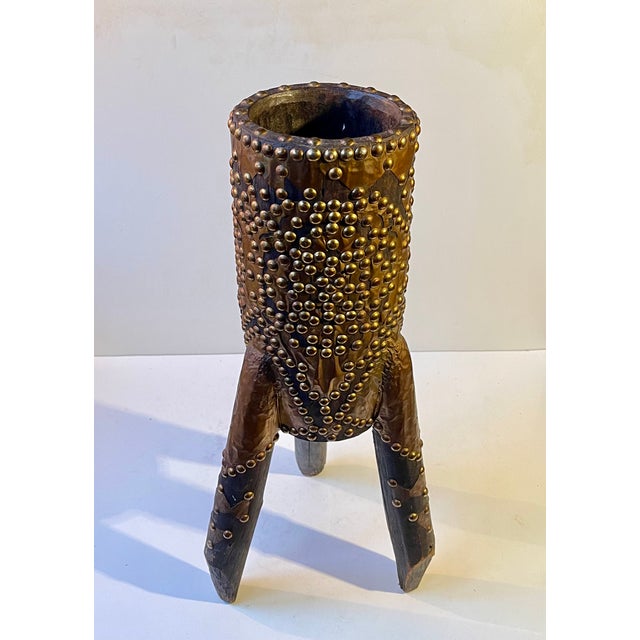 Large Vintage African Wooden Mortar and Pestle with Brass Rivets, 1970s, Set of 2 For Sale - Image 10 of 10