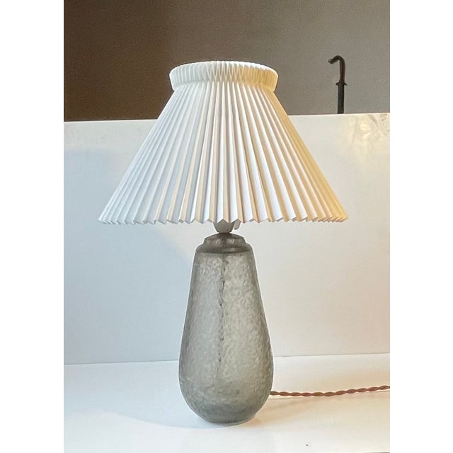 Art Deco Grey Ice Flower Glass Table Lamp by Jacob E. Bang for Holmegaard, 1920s For Sale - Image 13 of 14