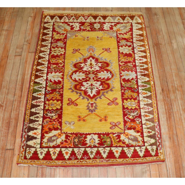 Early 20th Century Early 20th Century Zabihi Collection Bright Yellow Turkish Melas Rug - 3'3" x 4'8" For Sale - Image 5 of 10