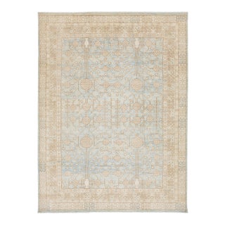 Modern Khotan Style Pomegranate Tree Rug – Sky Blue & Ivory Hand-Knotted Wool For Sale