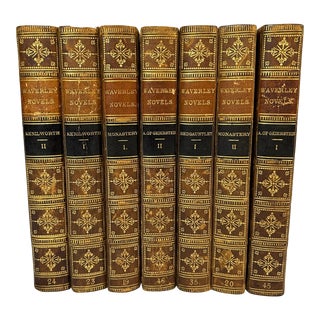 Antique Leather Books - Waverly Novels by Sir Walter Scott - Set of 7 For Sale
