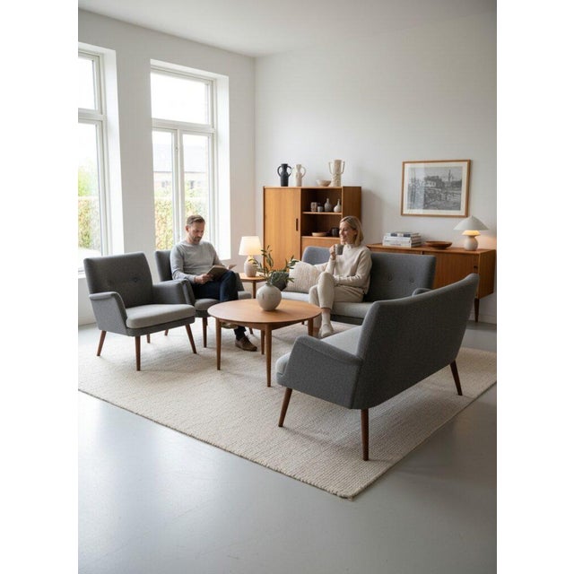 1970s Danish Sofa and Armchairs in Gray Wool Fabric, 1960s, Set of 3 For Sale - Image 5 of 18