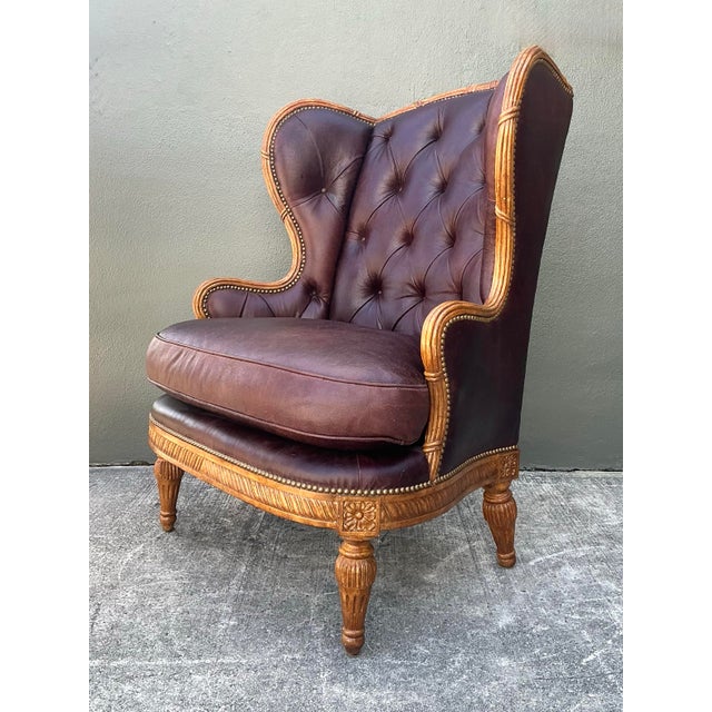 Vintage Tufted Leather Wingback Chair For Sale - Image 11 of 12