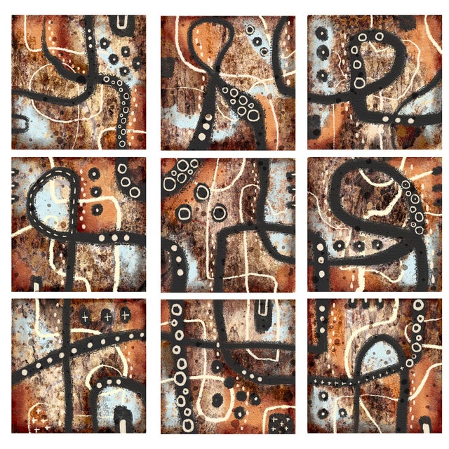 Neutral & Grungy Polyptych Grid 7 - #9 - 8x8 Abstract Painting Reproduction by Susan Olivio For Sale - Image 4 of 5