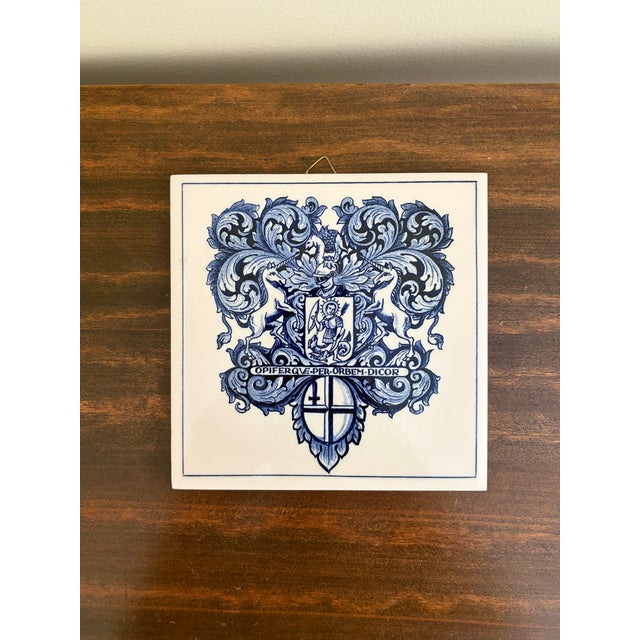 Dutch Delft Blue and White Porcelain Tiles With Heraldic Coat of Arm, Set of 9 For Sale - Image 9 of 15