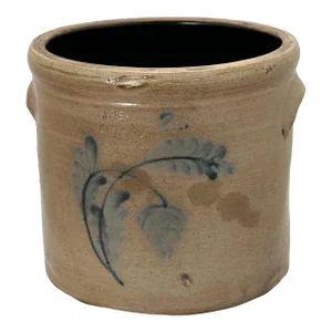 Antique Late 19th Century American Blue Decorated 2 Gallon Stoneware Storage Crock by J. Fisher in Lyons New York