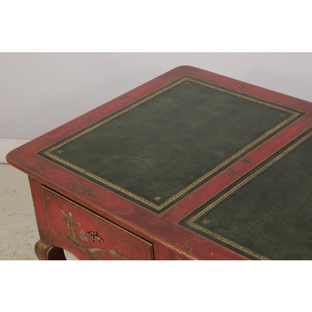 Baker 3 Drawer Chinoiserie Style Leather Top Desk Bureau Plat For Sale - Image 13 of 17