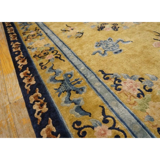 Textile 1980s Gold Medallion Floral Vintage Chinese Silk Carpet 4'1'' X 6'2" Pile Knotted Rug For Sale - Image 7 of 9