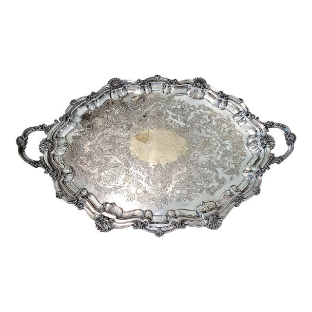 Large Sheffield English Mappin & Webb Silverplate Serving Tray c.1860s For Sale