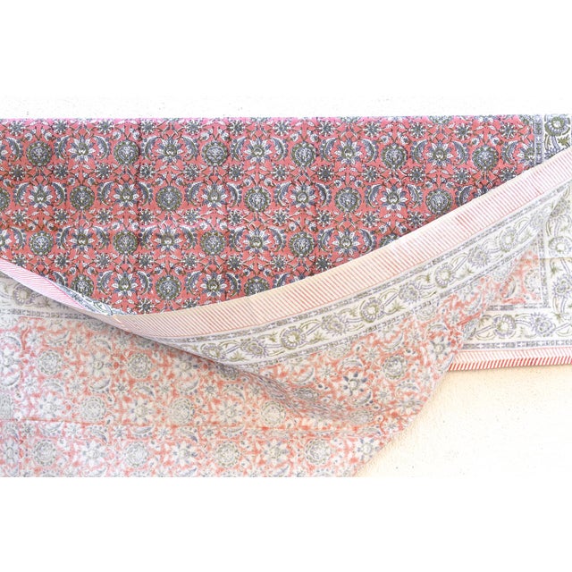 Blush Horizon, Hand Blockprint Cotton Coverlet For Sale In Los Angeles - Image 6 of 7