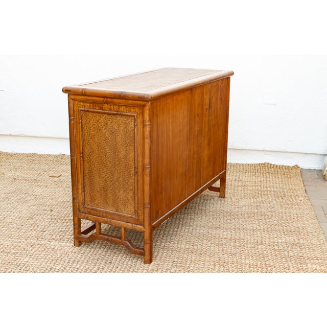 Tan 20th Century Faux Bamboo & Cane 6-Drawer Dresser For Sale - Image 8 of 10