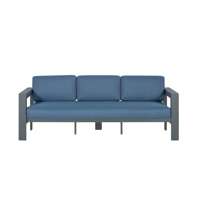 2020s Sardinia Aluminum Frame Outdoor Sofa Set - Blue Cushions For Sale - Image 5 of 15