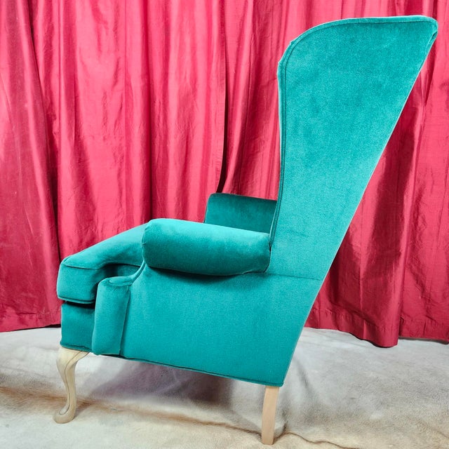 Scalamandre Wuthering Heights Emerald Green Velvet Upholstered Grandfather Chairs of Late 20th Century - 2 Available For Sale - Image 14 of 16