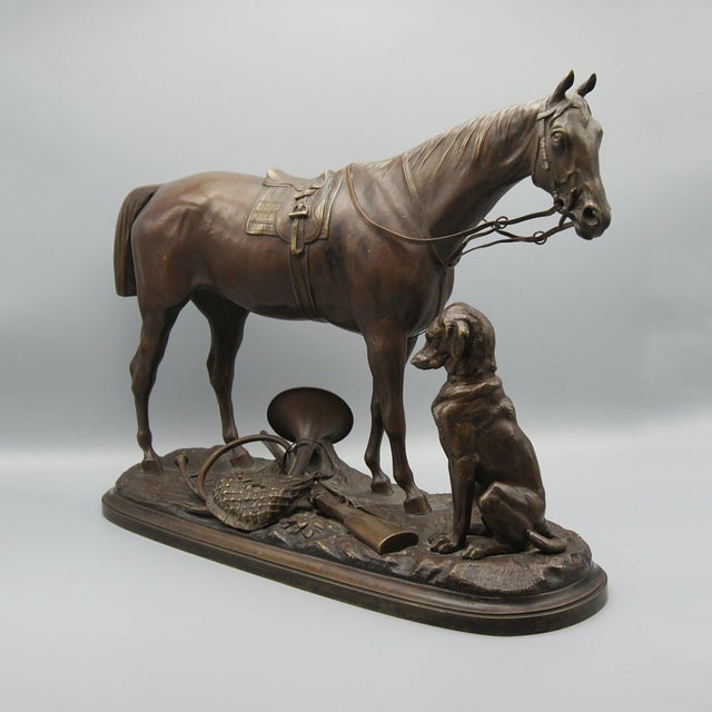 Hunter with Hound and Horn Figurine by Pierre Lenordez For Sale - Image 5 of 6