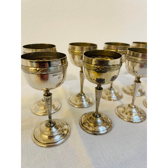 Vintage French Silver-Plated Liqueur Cups, 1920s, Set of 10, in Good conditions. Designed 1920 to 1949