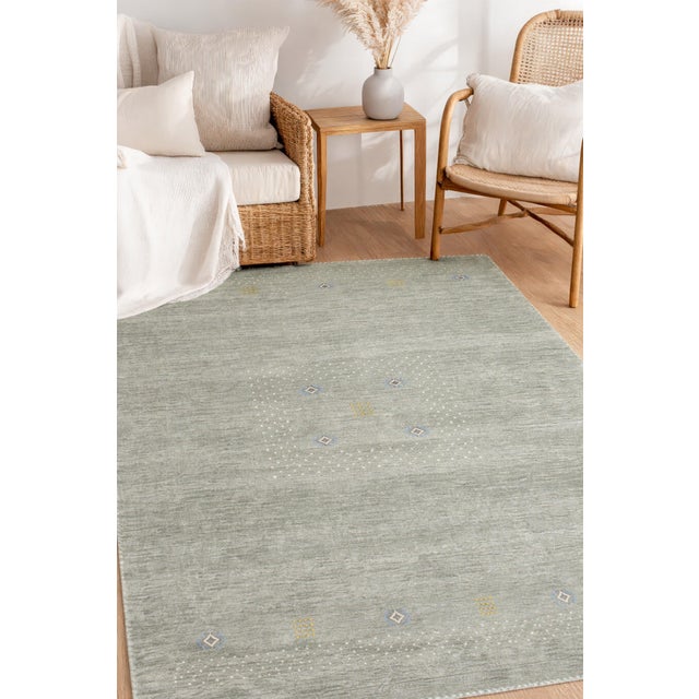 2020s 6x9 Freya Gabbeh Gray Solid Geometric Modern Hand Knotted Wool Carpet Rug For Sale - Image 5 of 6