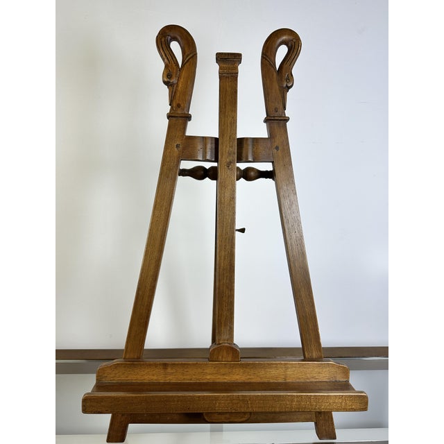 Wood Walnut Easel with Swan Neck Decoration, 1970s For Sale - Image 7 of 15