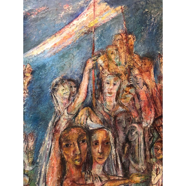 Sabina Teichman, Abstract Procession Jewish Wedding Chuppah Oil Painting Modernist Judaica, c.1950s For Sale In Miami - Image 6 of 8