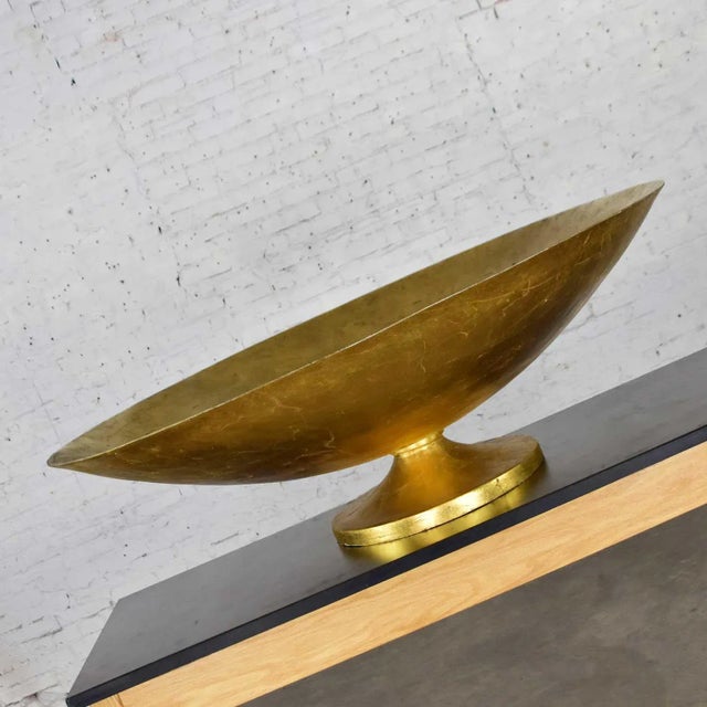 Vintage Objet d'Art Monumental 4 Foot Diameter Bowl Store Display Fiberglass Gold Leaf Footed For Sale - Image 9 of 13
