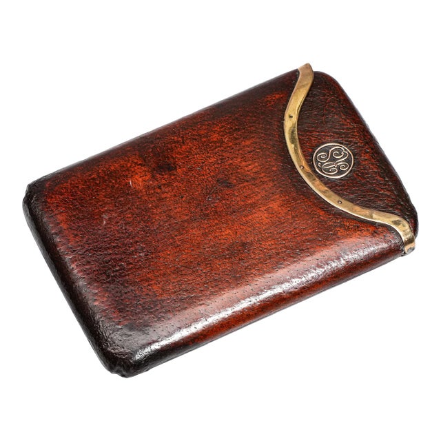 Rare Asprey & Co. 9k Gold Art Deco Antique Leather Cigar Case Tobacciana For Sale