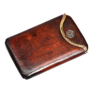 Rare Asprey & Co. 9k Gold Art Deco Antique Leather Cigar Case Tobacciana