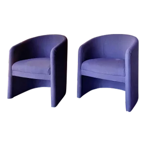1970s Pair of Barrel Back Mid Century Modern Chairs in Style of Milo Baughman