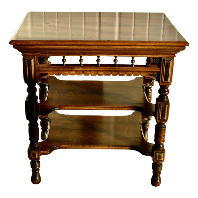 Antique Carved Wood Three Tier Eastlake Victorian Table For Sale