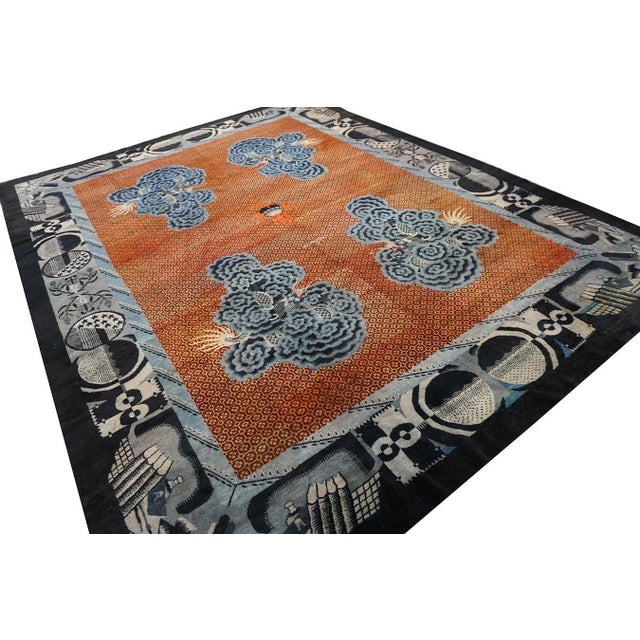 Black Great Red and Black Color With Beautiful Chinoiserie Pattern Antique Chinese Baotou Rug For Sale - Image 8 of 12