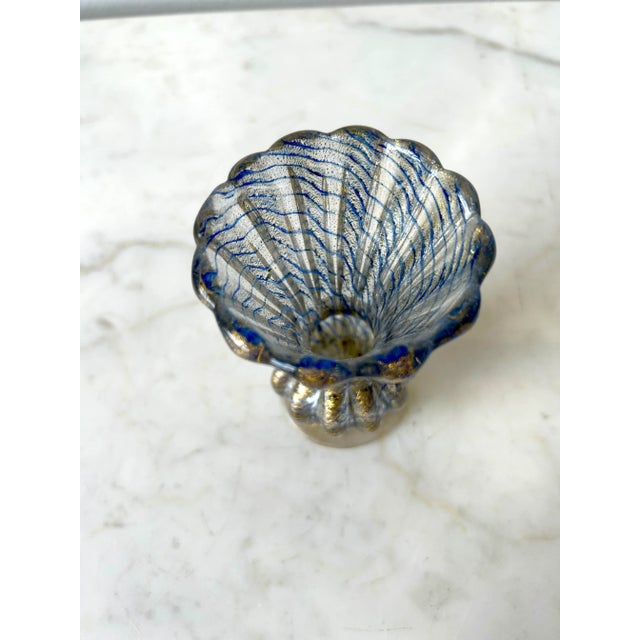 Blue Coronato d'Oro Blue With Gold Vase Attributed to Barovier & Toso, Circa 1950 For Sale - Image 8 of 10