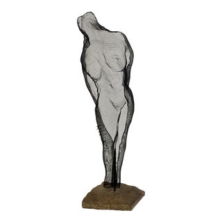 "Listening Closely" Contemporary Minimalist Figurative Mesh Sculpture by Donald Kolberg For Sale