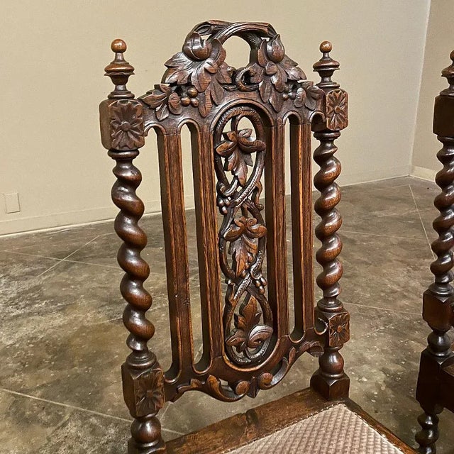 Set of 6 Antique French Renaissance Barley Twist Dining Chairs For Sale - Image 11 of 13