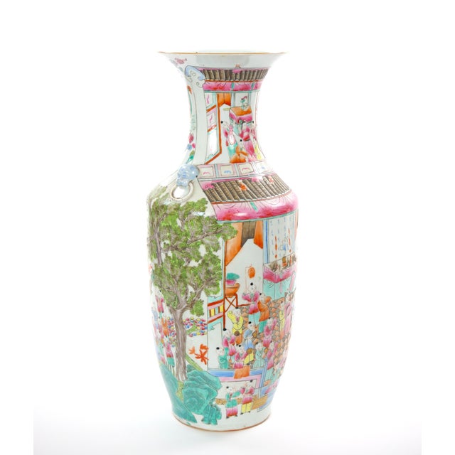 Chinese export famille rose porcelain floor vase, likely dating to the Republic period (1912–1949). The vase is finely...