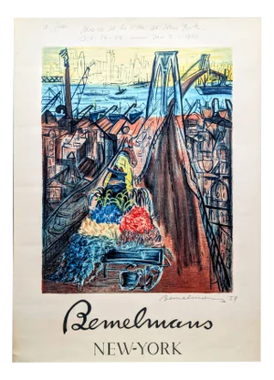 Ludwig Bemelmans, New York, Brooklyn Bridge, 1950, Large Lithograph