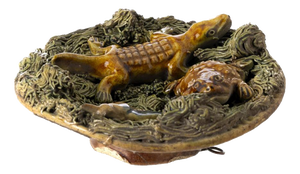 Small Earthenware Plate with Reptiles from Caldas, 19th Century