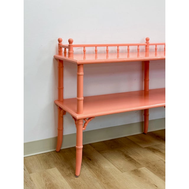 Vintage Console Table Thomasville Allegro Style Pink Faux Bamboo Hollywood Regency For Sale In Tampa - Image 6 of 14