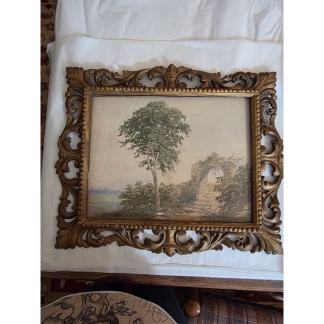 Vintage Italian Watercolor in Antique Giltwood Frame For Sale - Image 4 of 10