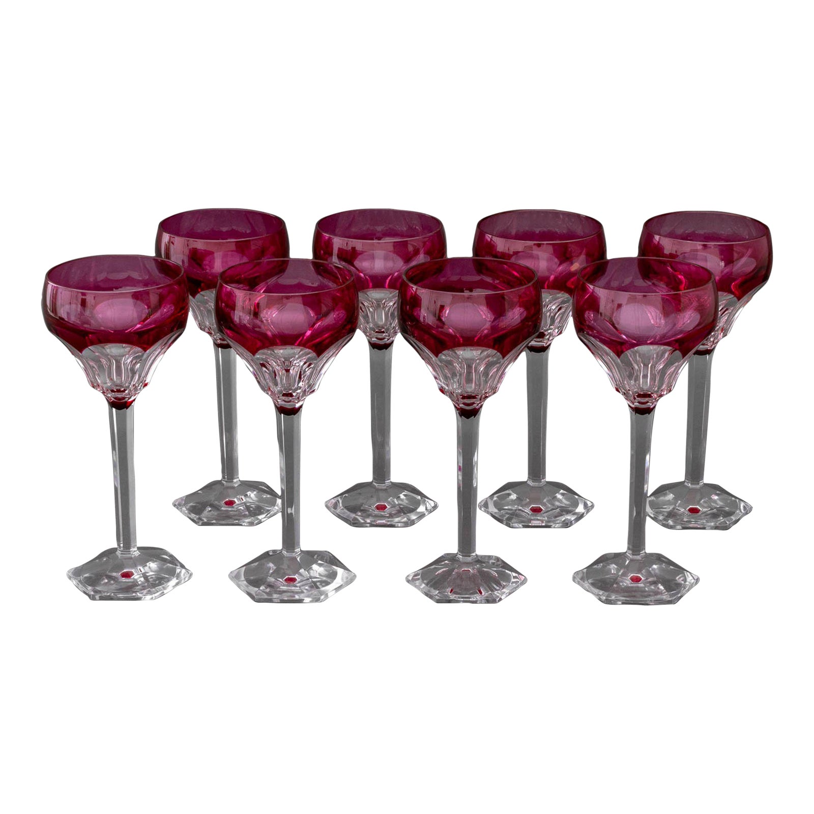 Val St. Lambert Red Cut Crystal Wine Glasses, 8 | Chairish