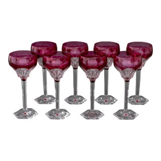Val St. Lambert Red Cut Crystal Wine Glasses, 8 For Sale